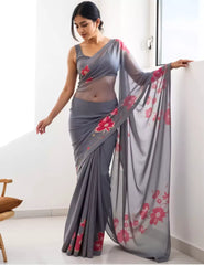 Dark Gray Color Saree for Women – Lightweight & Graceful