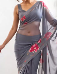 Dark Gray Color Saree for Women – Lightweight & Graceful